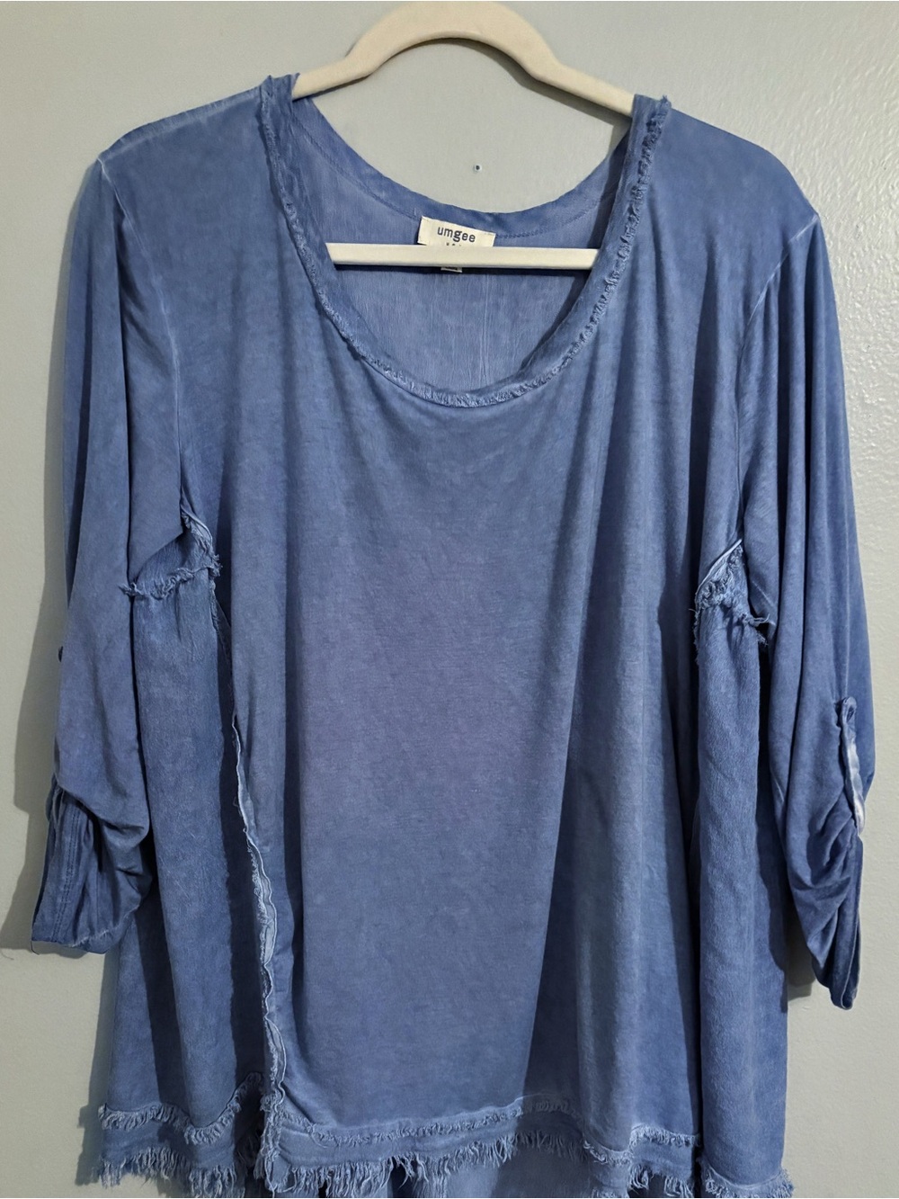 Umgee Washed Blue Frayed Hem Tunic